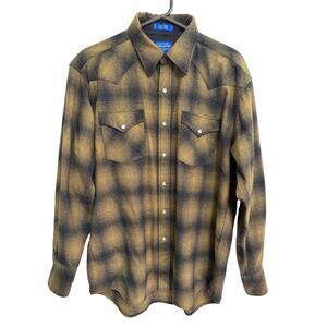 Pendleton Canyon Shirt Pearl Snap Size L Yellow Ombre Virgin Wool